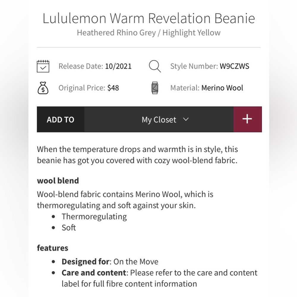 NWOT Lululemon Warm Revelation Beanie Merino Wool Lilac - Picture 4 of 4